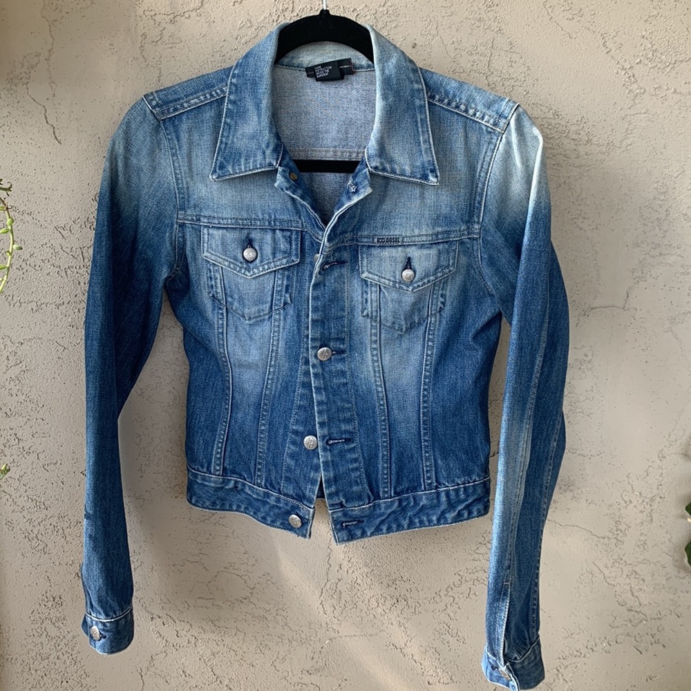Diesel Like New Denim Jean Trucker Jacket Distressed Slim Cut Cropped Button Up